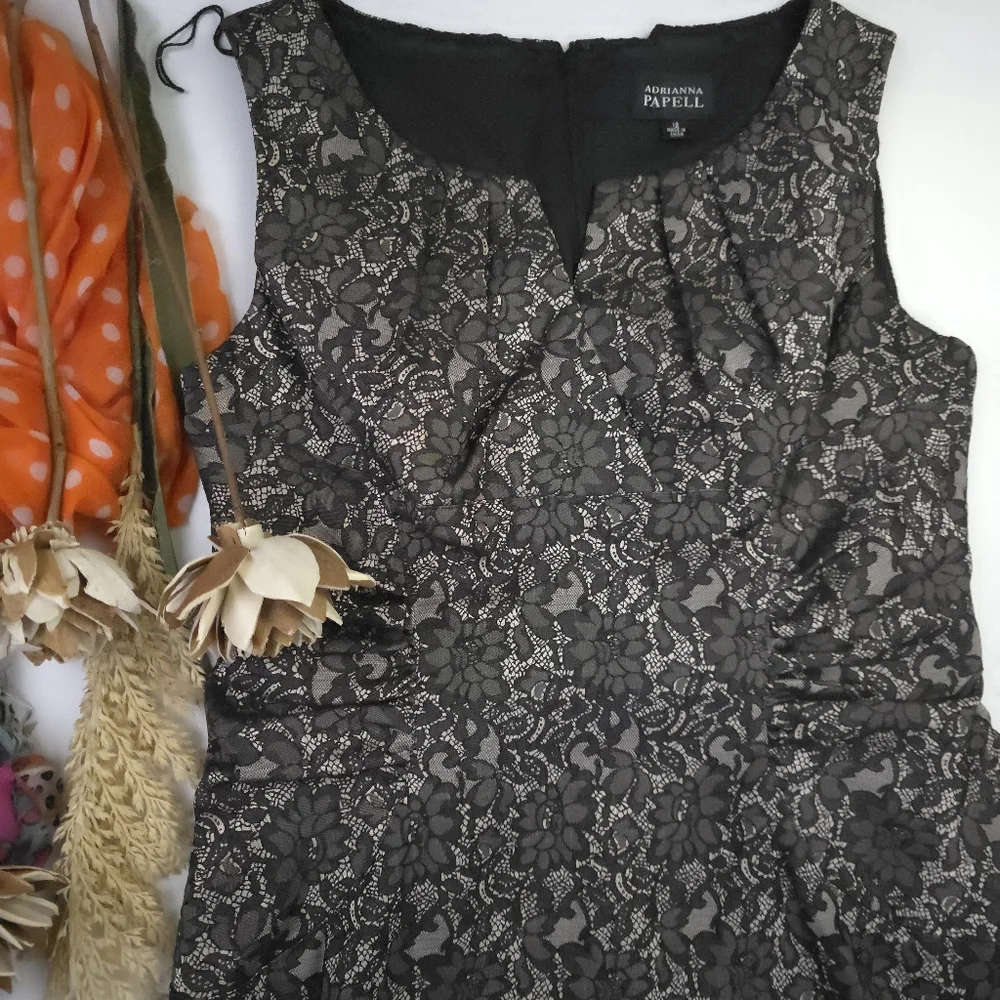 Adrianna Papell Black Bronze Lace Textures Dress Sz 12 - Picture 2 of 9